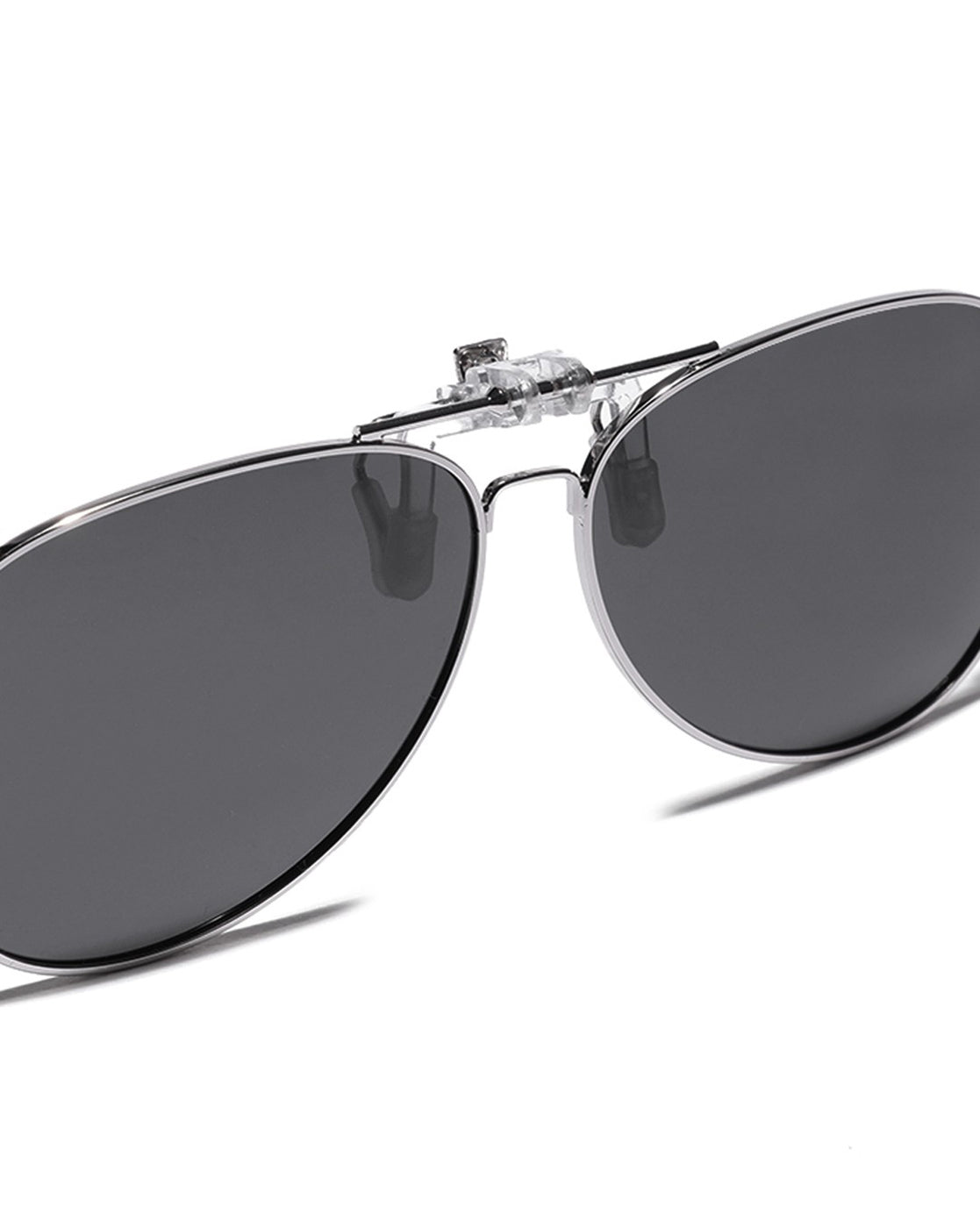 Black & Silver Toned Polarised Lens Aviator Sunglass Clip for unisex
