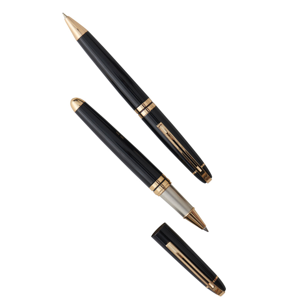 Carlton London Set Of 2 Black Twist And Roller Metal Pens