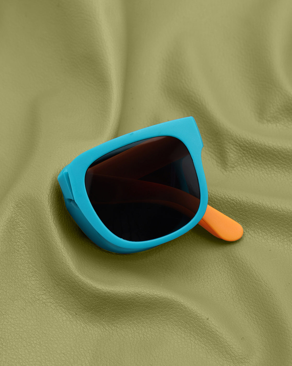 Girls Turquoise and Orange Toned UV Protected Black Lens Foldover Sunglass