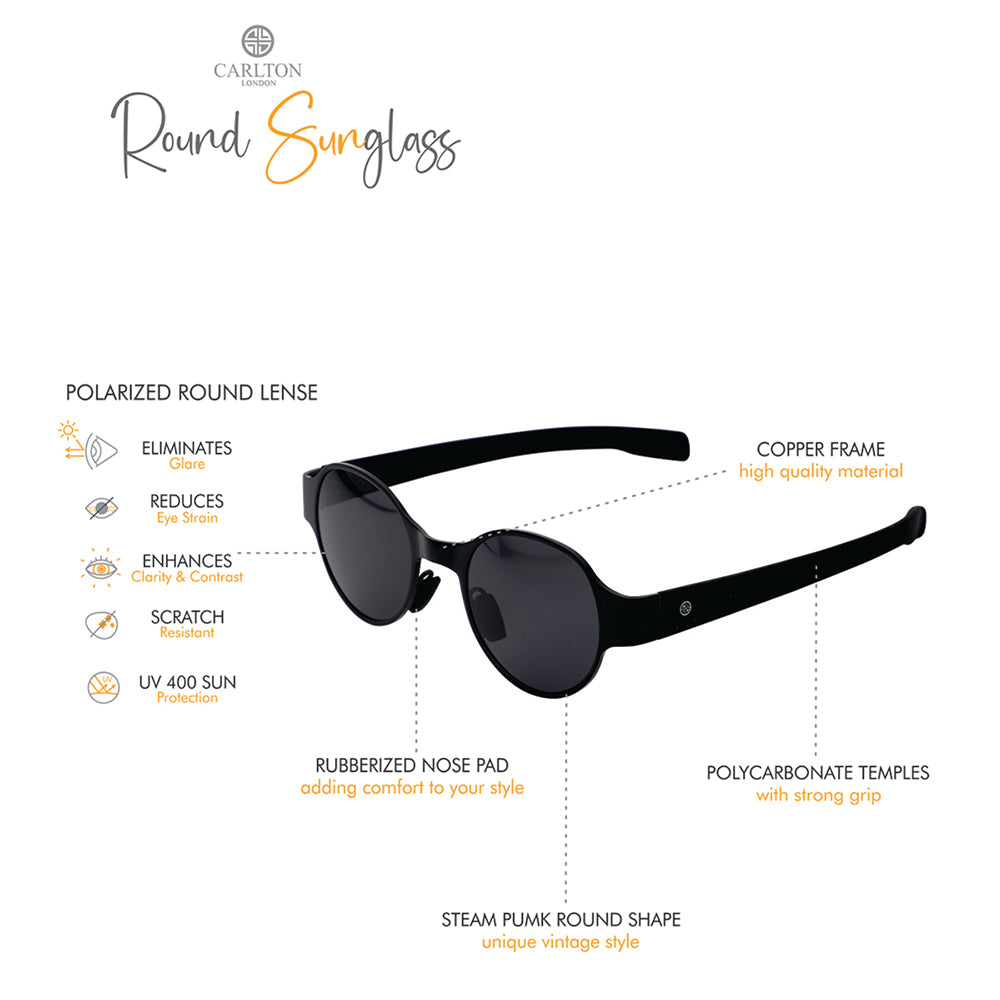 Carlton London Premium Black Toned Polarised And Uv Protected Lens Round Sunglasses For Men