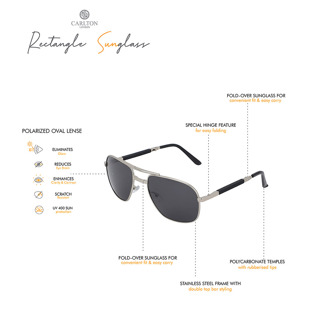 Carlton London Premium Silver & Black Toned Polarised And Uv Protected Lens Foldover Sunglasses For Men