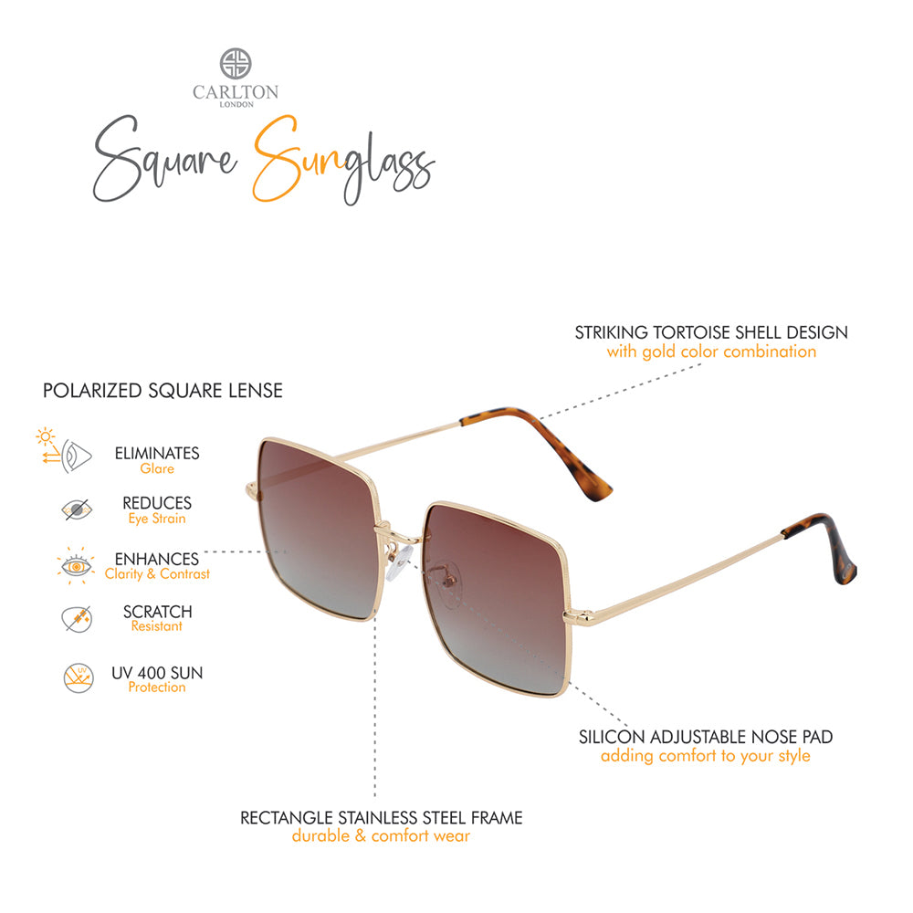 Carlton London Premium Gold & Brown Toned Polarised And Uv Protected Lens Square Sunglasses For Men