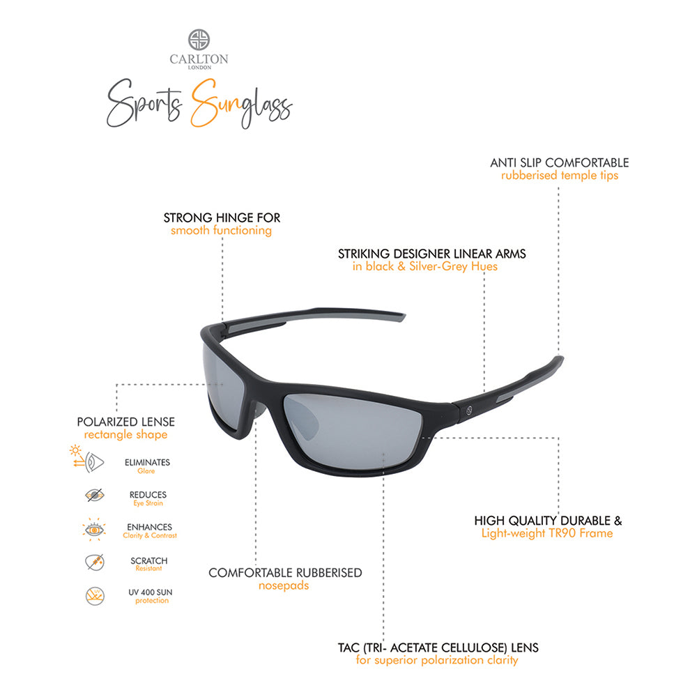 Carlton London Premium Black Toned Polarised And Uv Protected Lens Sports Sunglasses For Men