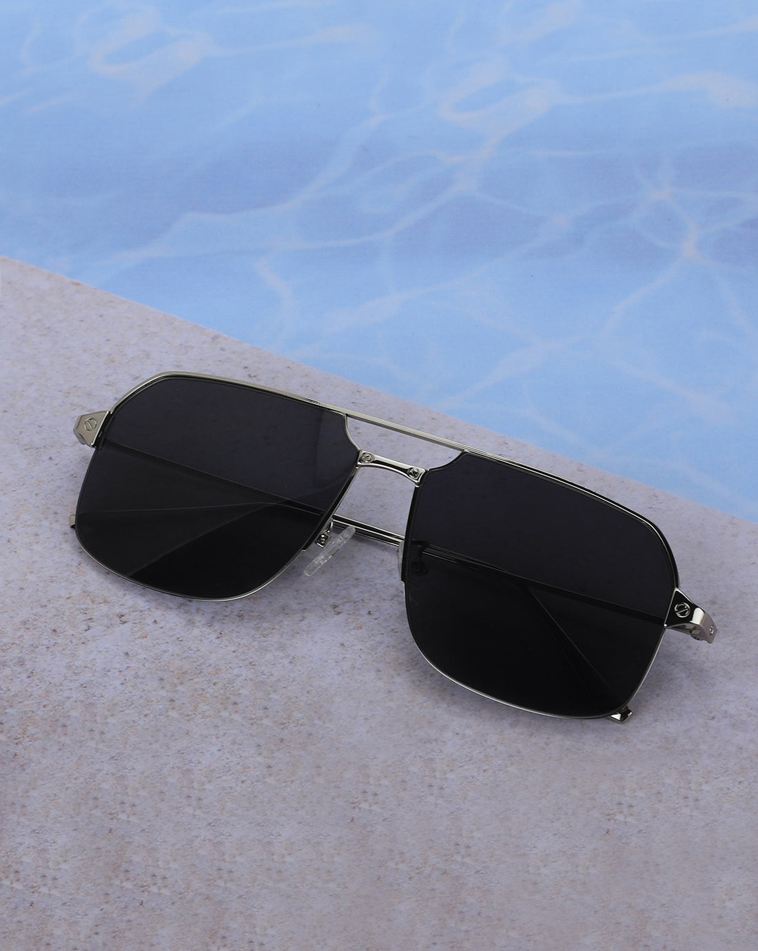 Premium Silver with Black Toned & UV Protected Lens Rectangle Sunglass for men