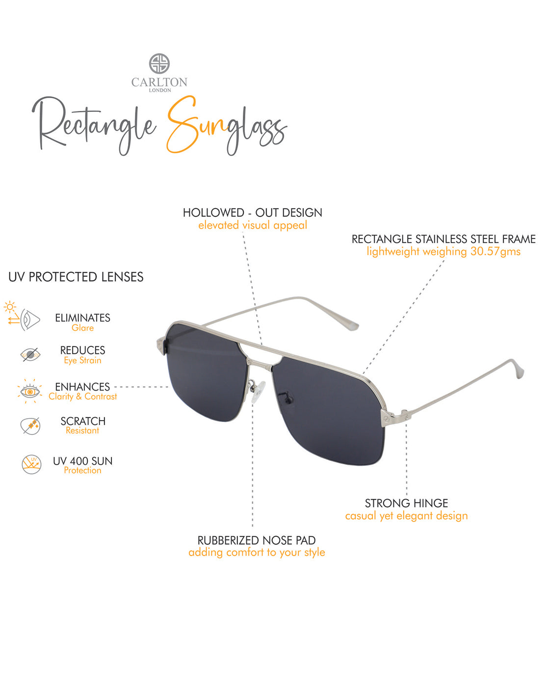 Premium Silver with Black Toned & UV Protected Lens Rectangle Sunglass for men