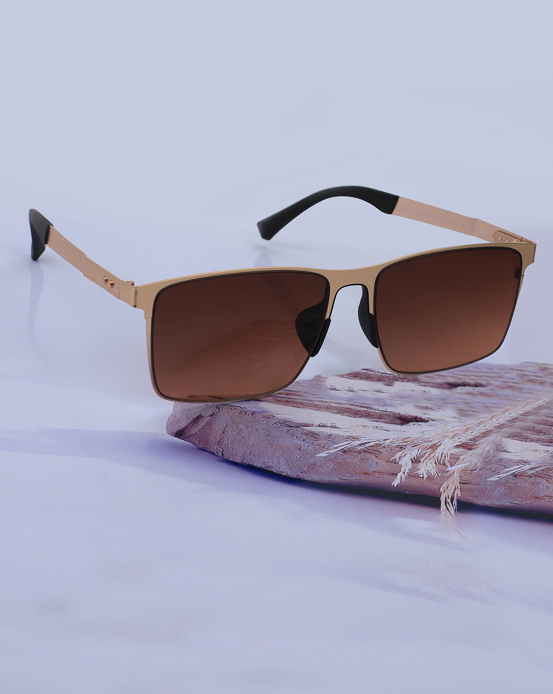 Premium Rose Gold with Brown & Polarised Lens Square Sunglass for Unisex