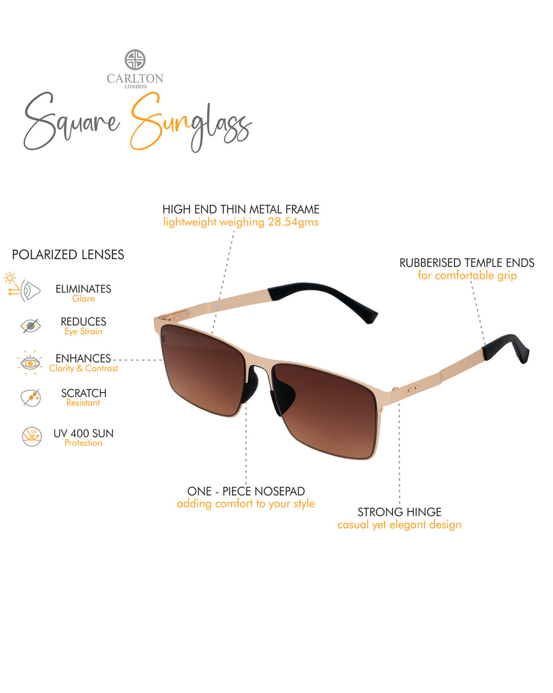 Premium Rose Gold with Brown & Polarised Lens Square Sunglass for Unisex