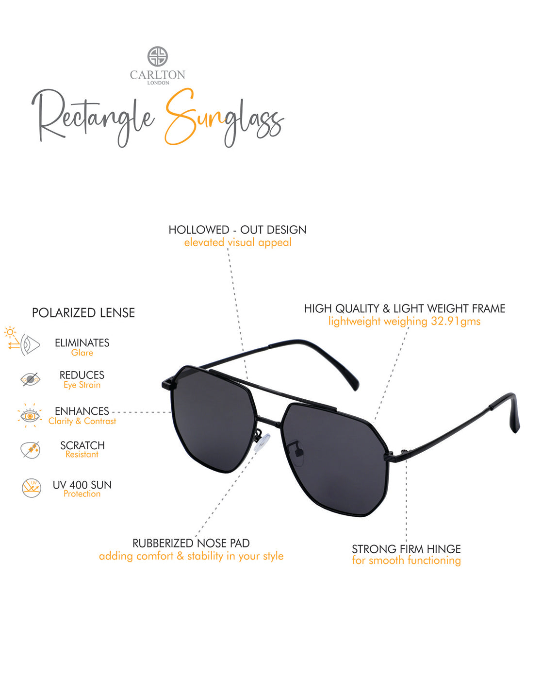 Premium Black Toned & Polarised Lens Rectangle Sunglass for men