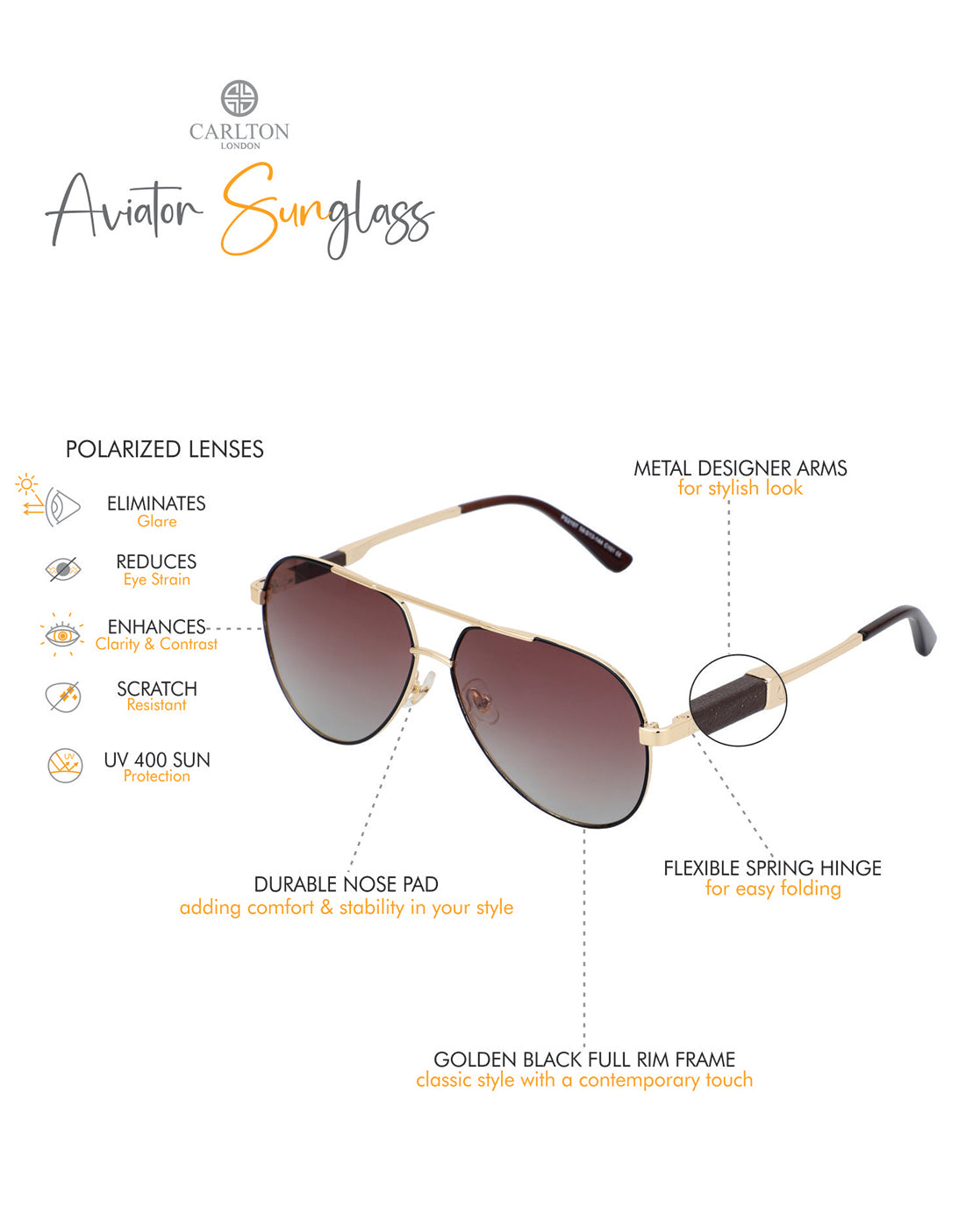Premium Gold with Brown Toned & Polarised Lens Aviator Sunglass for men