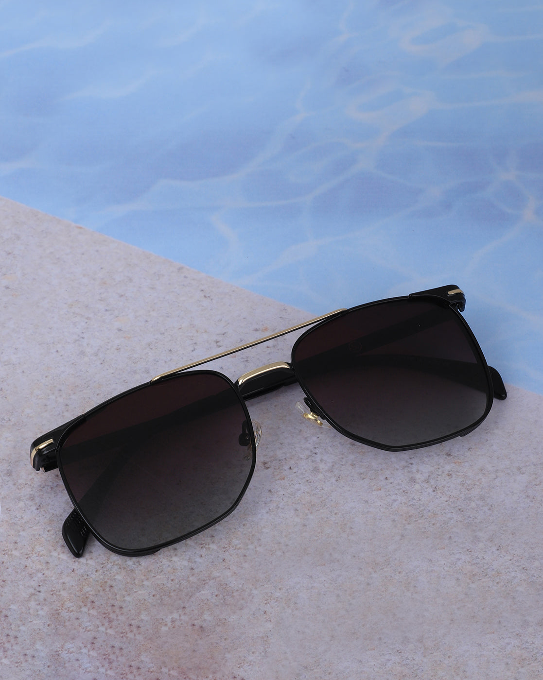 Premium Black with Gold Toned & Polarised Lens Square Sunglass for men