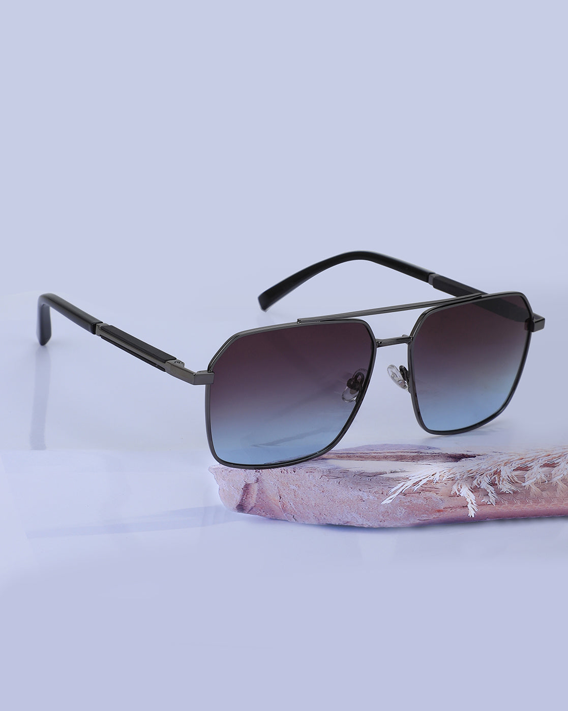 Premium Metallic with Black Toned & Polarised Lens Rectangle Sunglass for men
