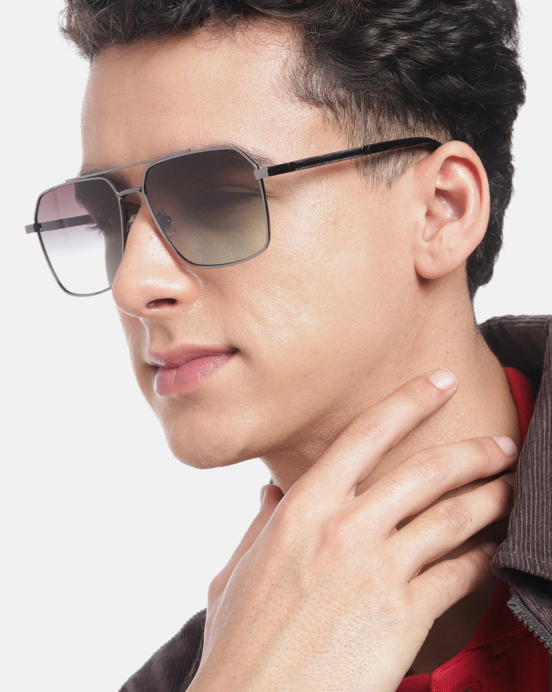 Premium Metallic with Black Toned & Polarised Lens Rectangle Sunglass for men