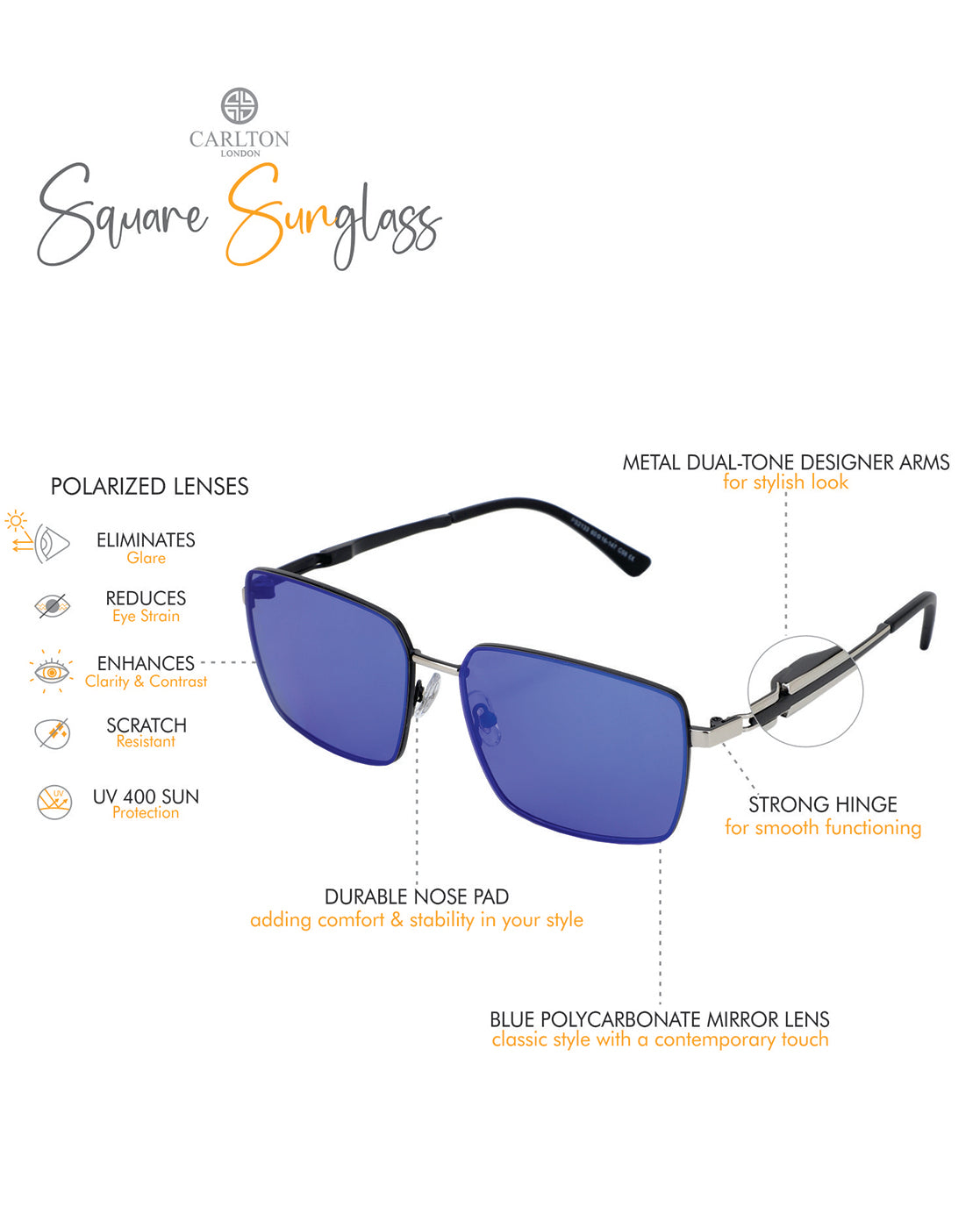 Premium Black with Silver Toned & Polarised Lens Square Mirror Sunglass for men