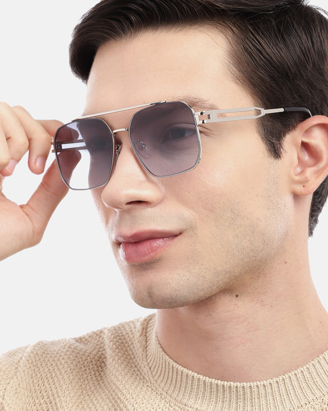 Silver Toned with UV Protected Lens Rectangle Sunglass for men