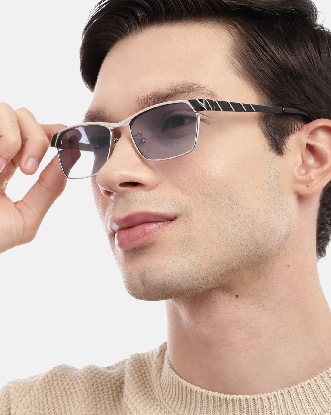 Silver & Black Toned with UV Protected Rectangle Sunglass for men