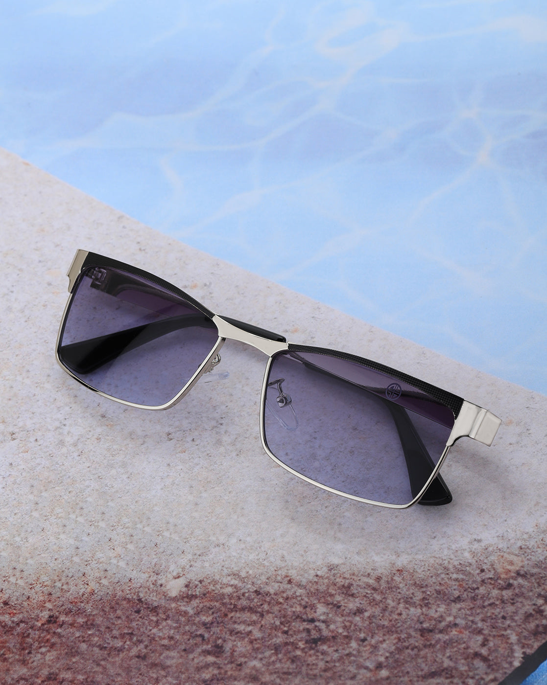 Silver & Black Toned with UV Protected Rectangle Sunglass for men