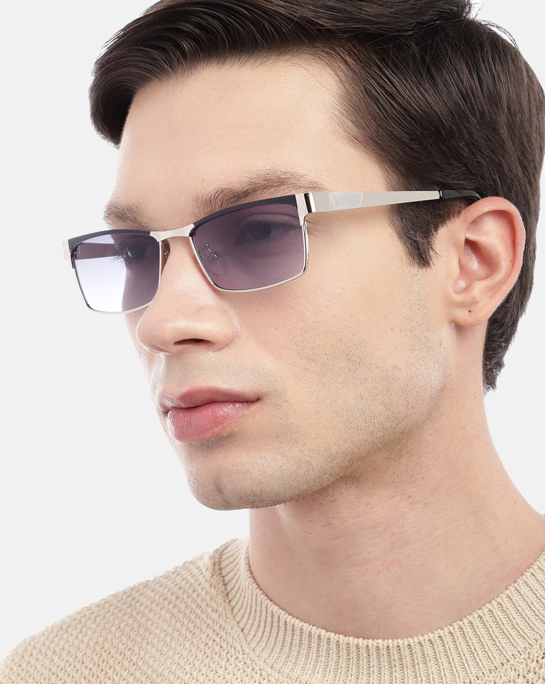 Silver & Black Toned with UV Protected Rectangle Sunglass for men