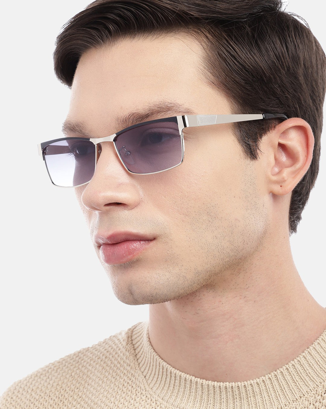 Silver & Black Toned with UV Protected Rectangle Sunglass for men