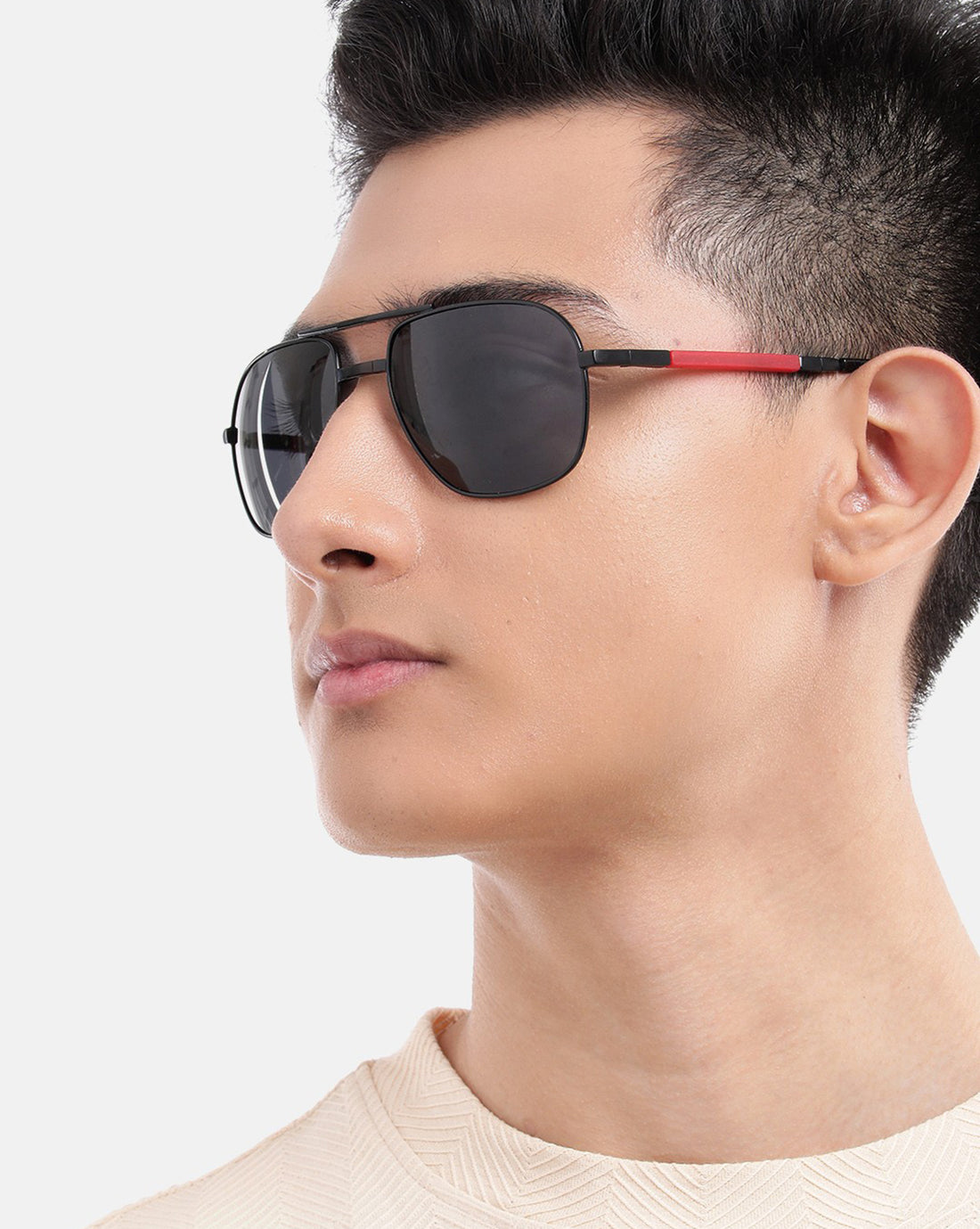 Gold with Red Toned Polarised Lens Foldover Rectangle Sunglass for mens
