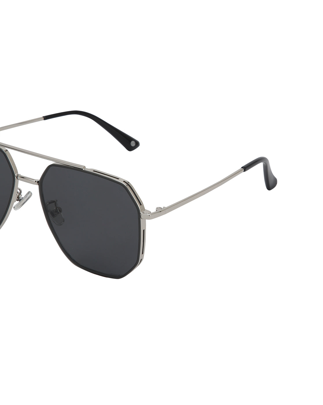 Silver Toned with Black Polarised Lens Rectangle Sunglass for mens