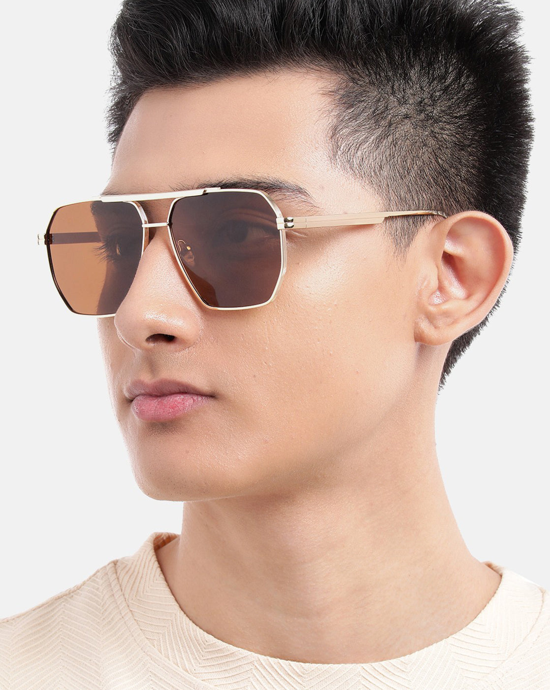 Gold Toned with Brown Polarised Lens Oversized Sunglass for mens