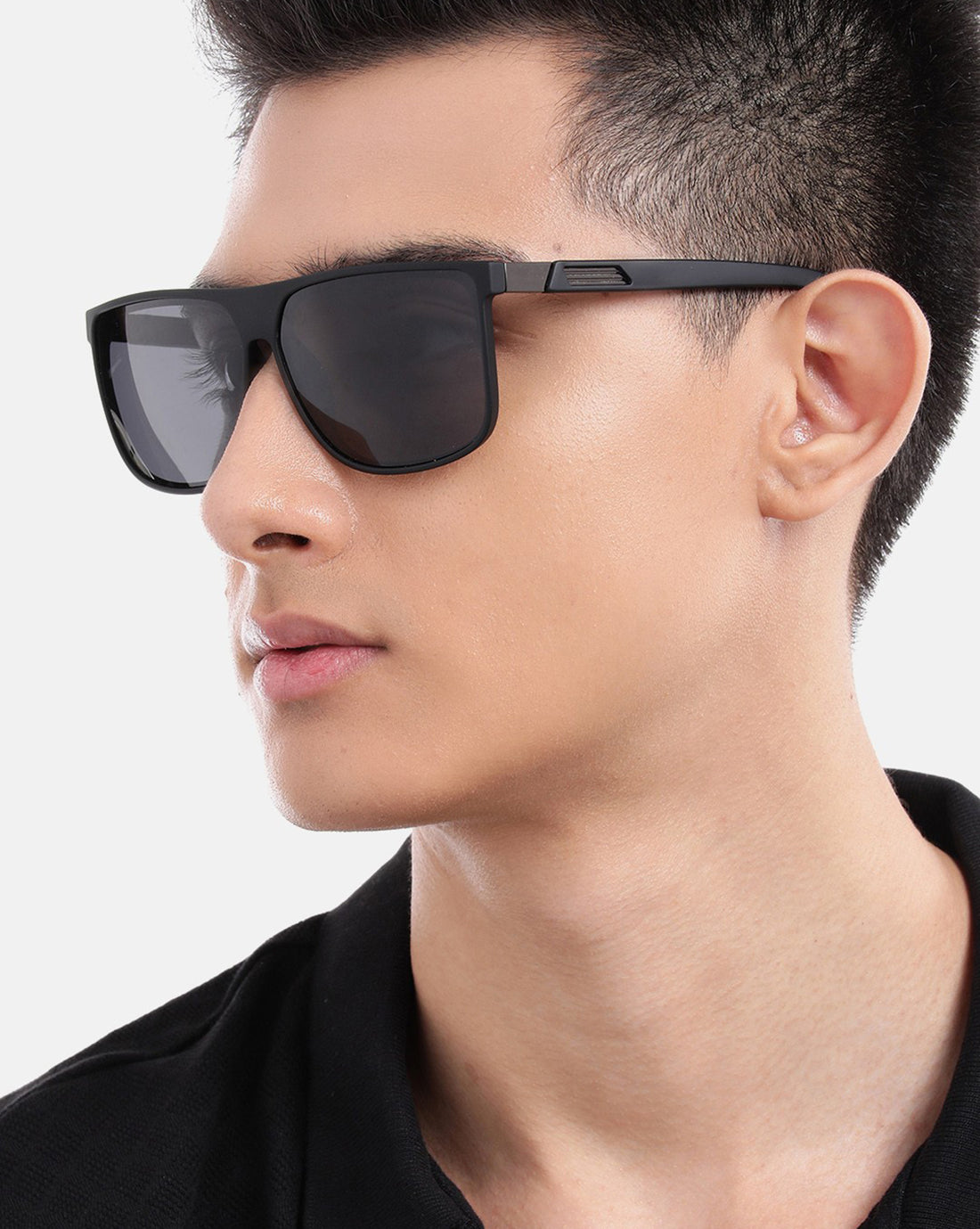 Black with Metallic Toned and Black Polarised Lens Wayfarer Sunglass for men