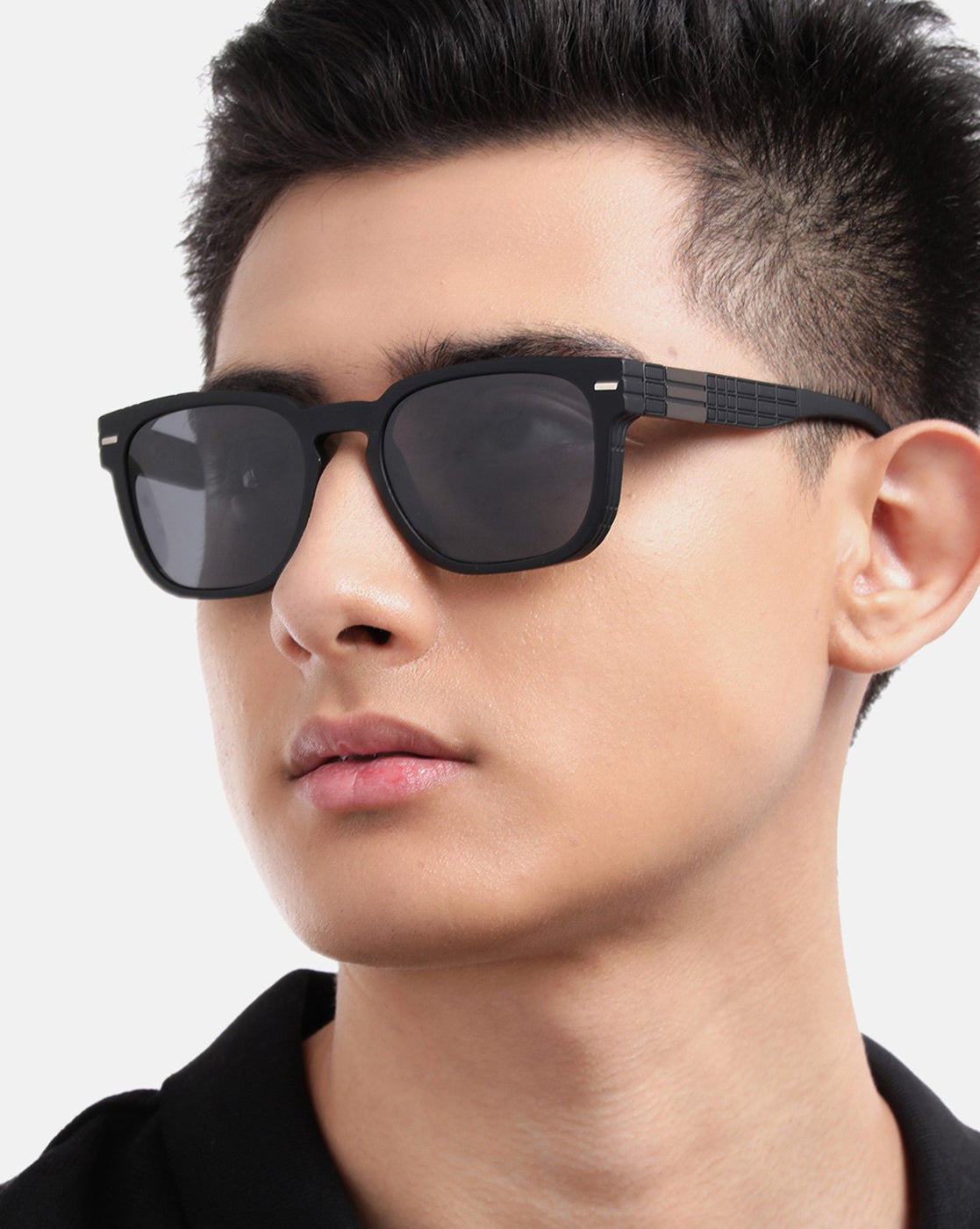 Black with Metallic Toned and Black Polarised Lens Rectangle Sunglass for men