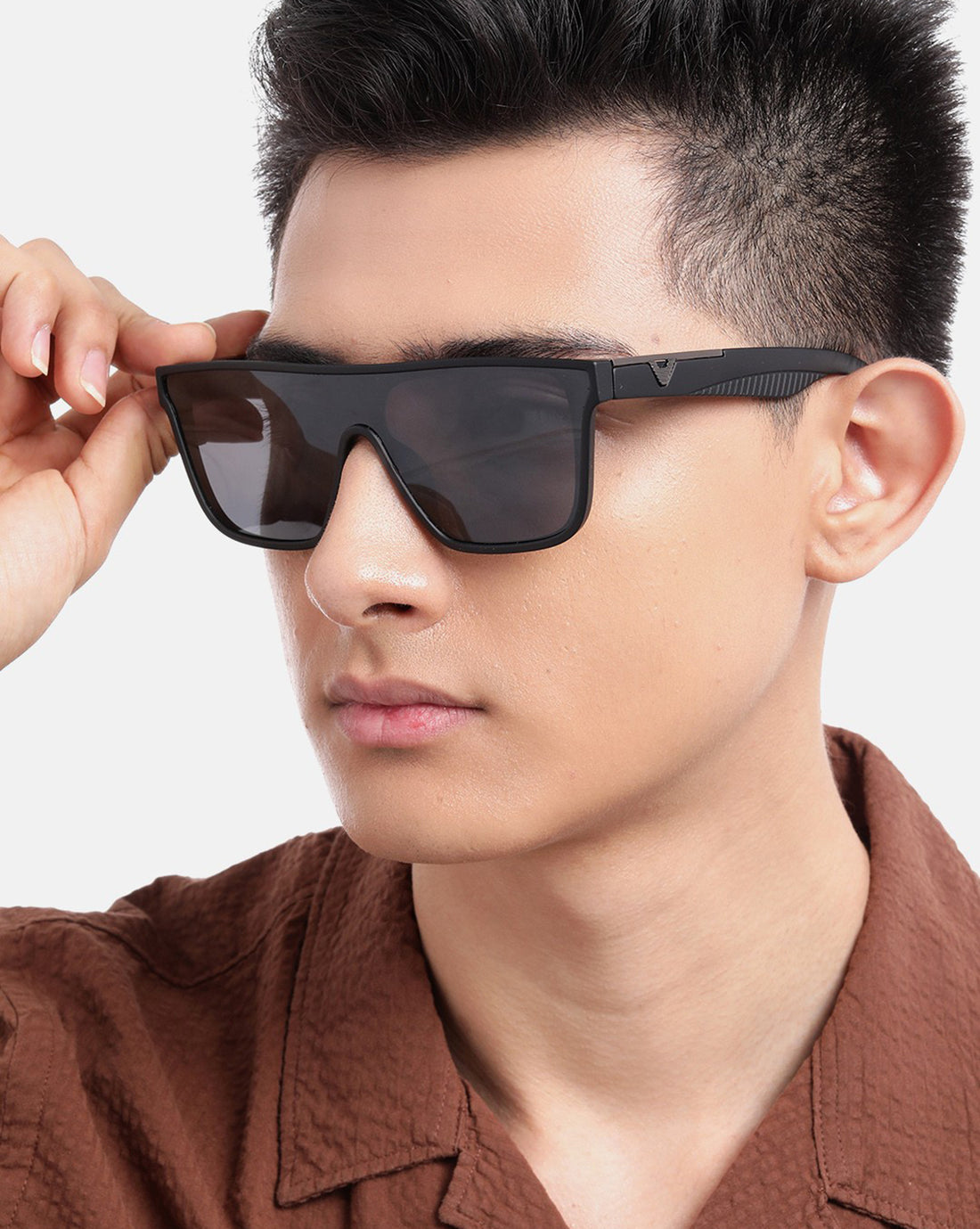 Black and Metallic Toned with Black Polarised Shield Sunglass for men