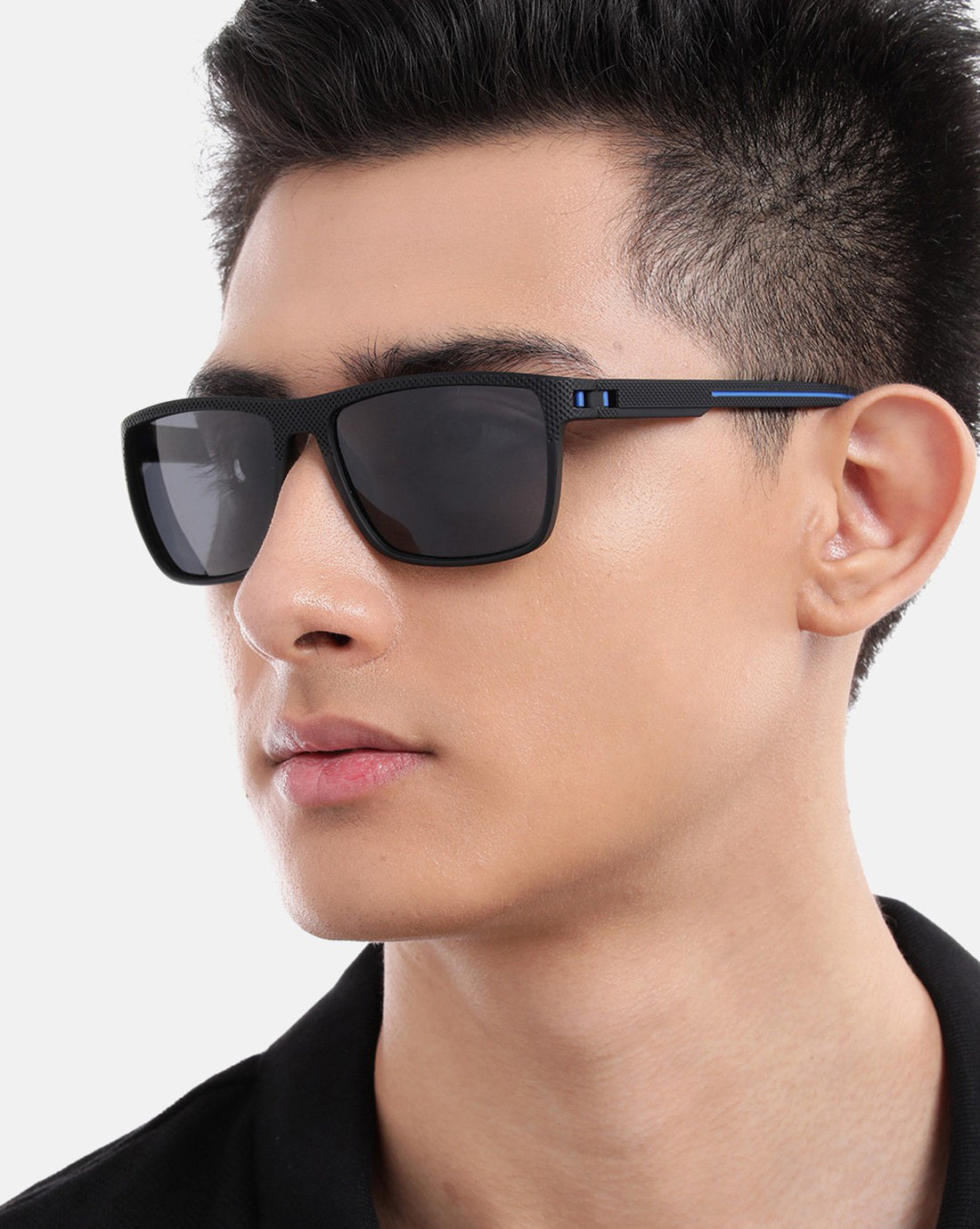 Black with Blue Toned and Black Polarised Lens Rectangle Sunglass for men
