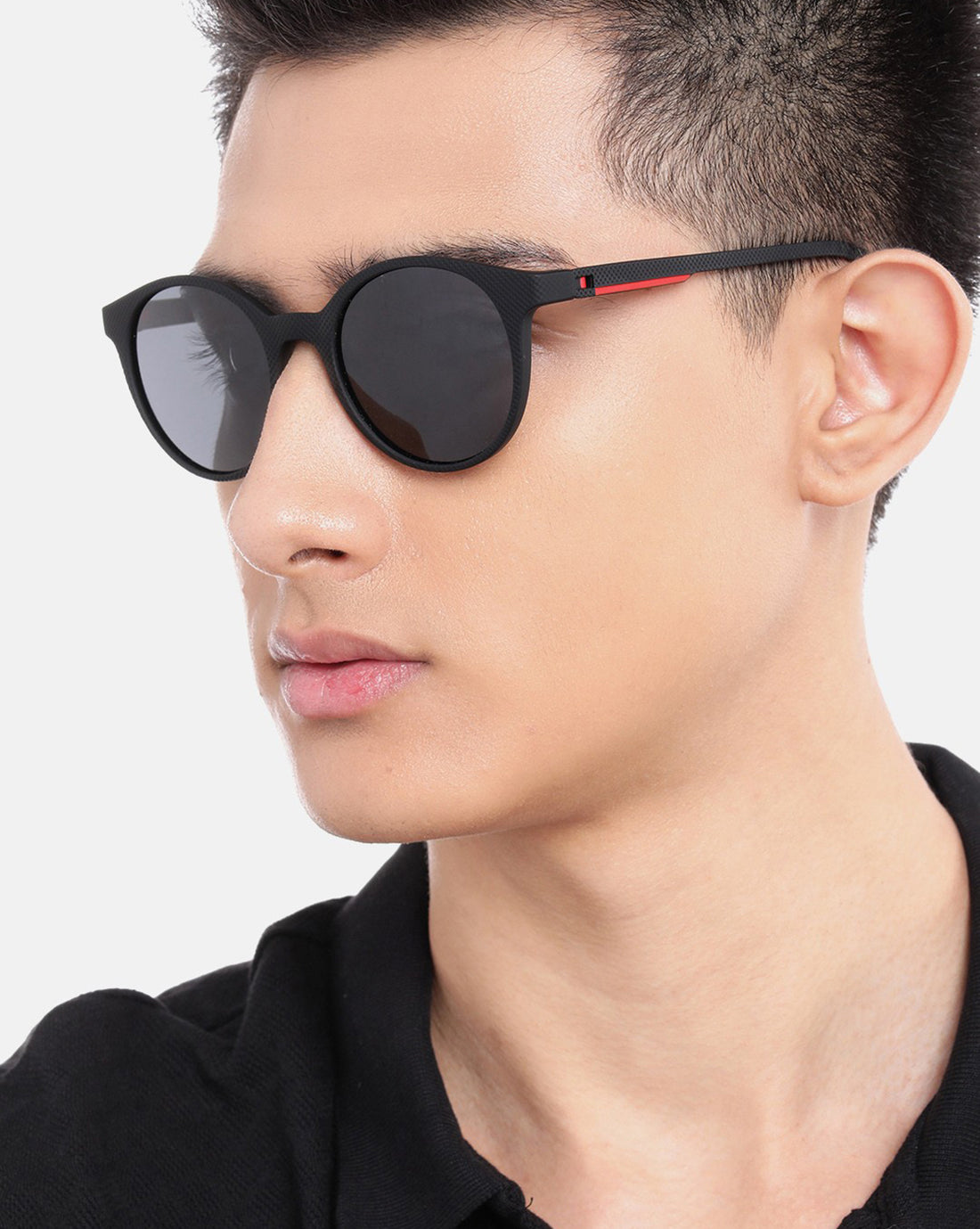 Black with Red Toned and Blue Polarised Lens Round Sunglass for men