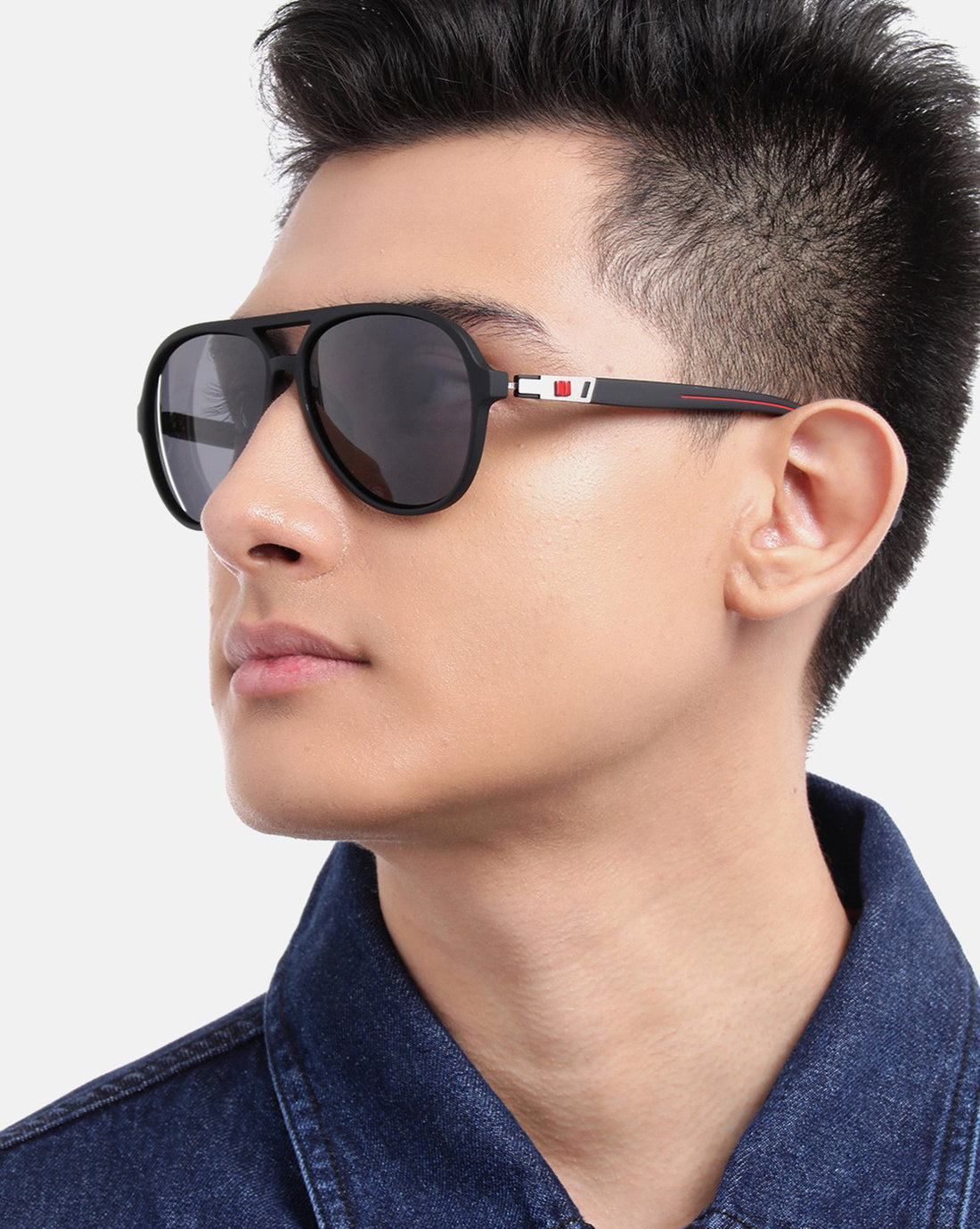 Black with Silver Toned and Black Polarised Lens Aviator Sunglass for men