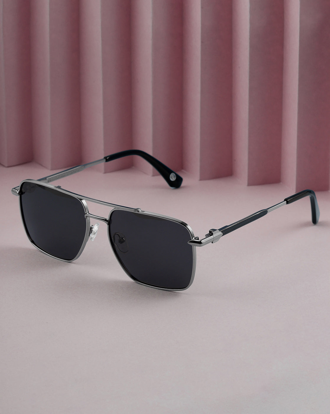 Men Premium Polarised UV Protected Blue Lens Silver Toned Rectangle Sunglasses