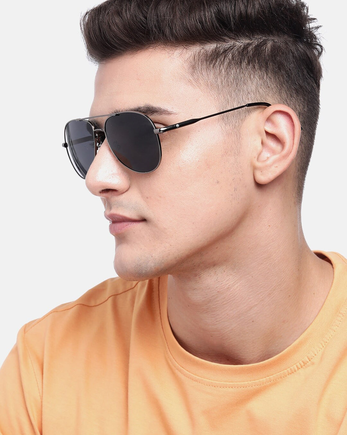 Carlton London Unisex Black Lens & Gunmetal-Toned Aviator Sunglasses With Uv Protected Lens