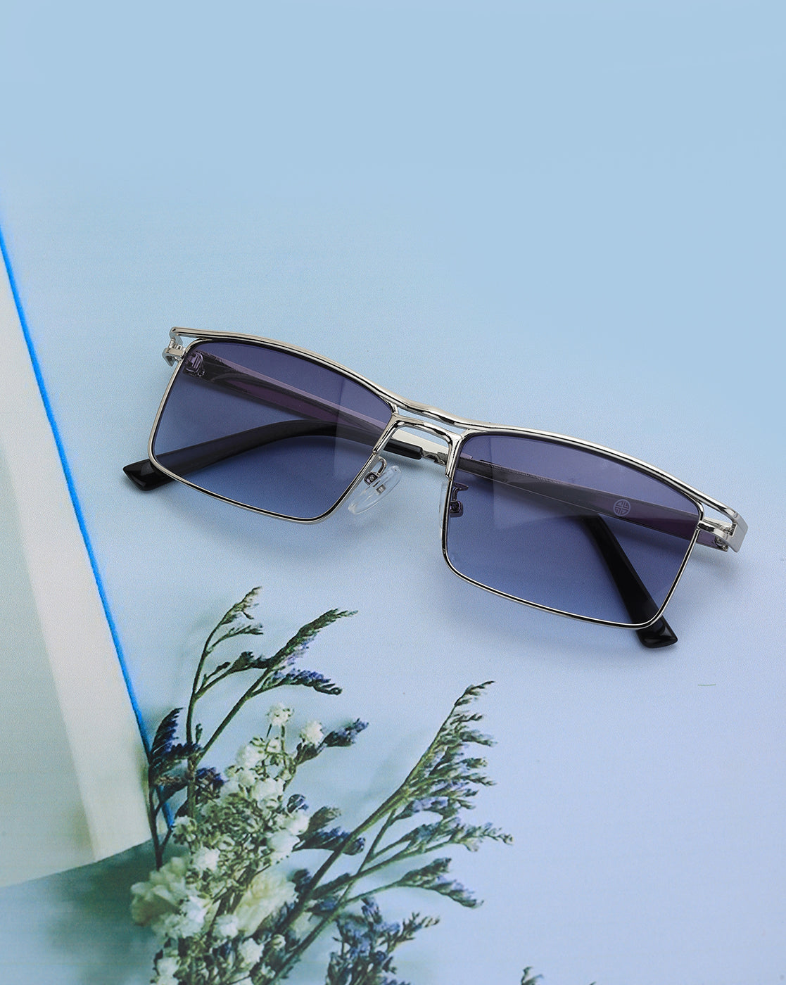 Silver Toned with UV Protected Lens Rectangle Sunglass for unisex