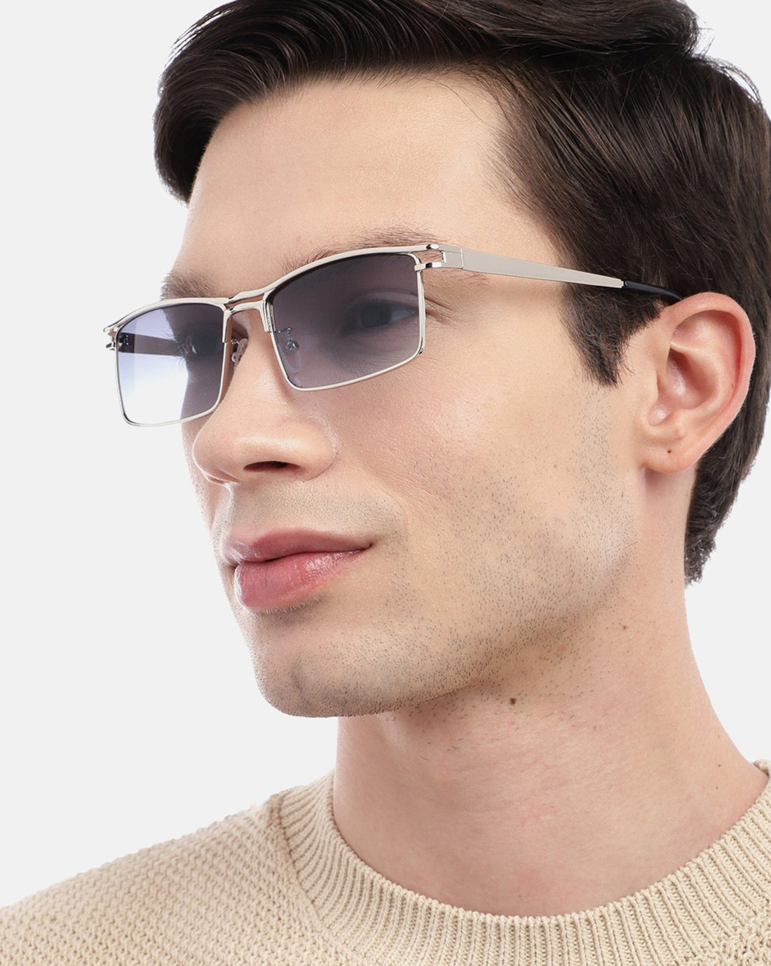 Silver Toned with UV Protected Lens Rectangle Sunglass for unisex
