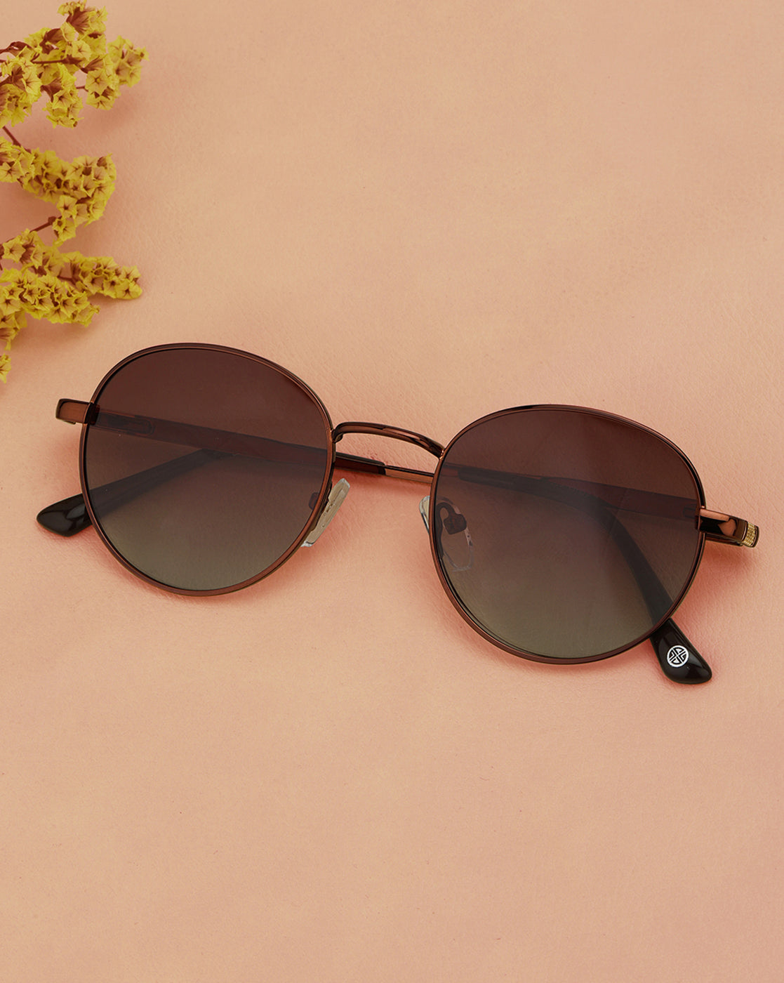 Mettalic Brown with Gold Toned Brown Lens Polarised Oval Sunglass for unisex