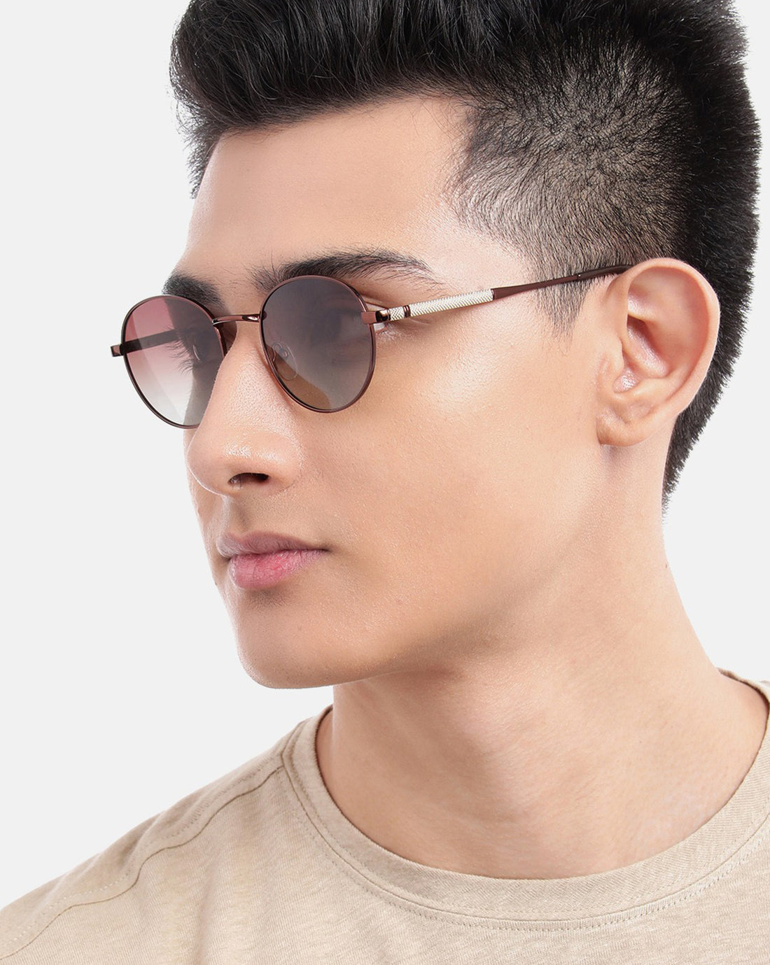 Mettalic Brown with Gold Toned Brown Lens Polarised Oval Sunglass for unisex