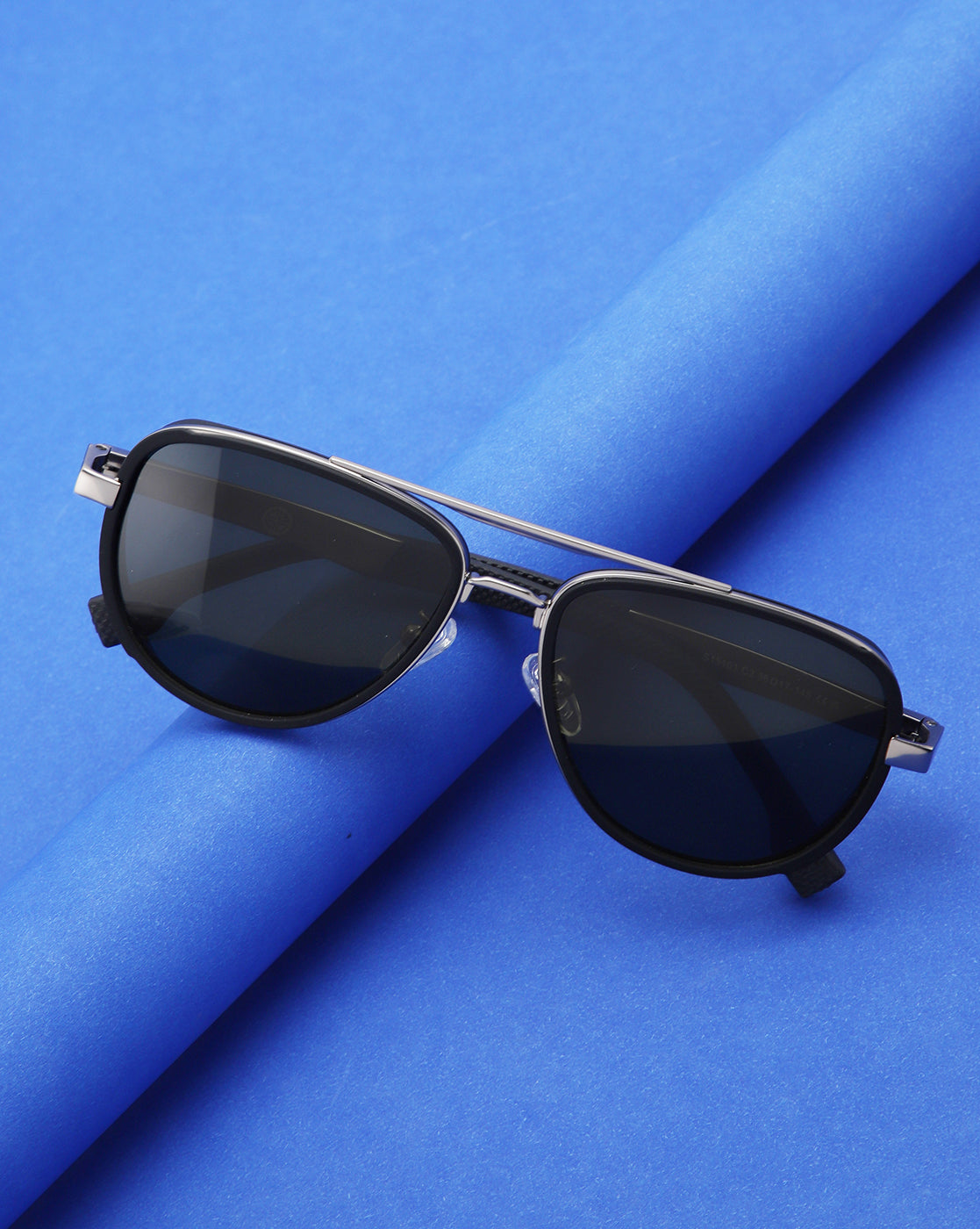 Unisex Premium Silver & Black Toned Green UV with Polarised Lens Aviator Sunglass