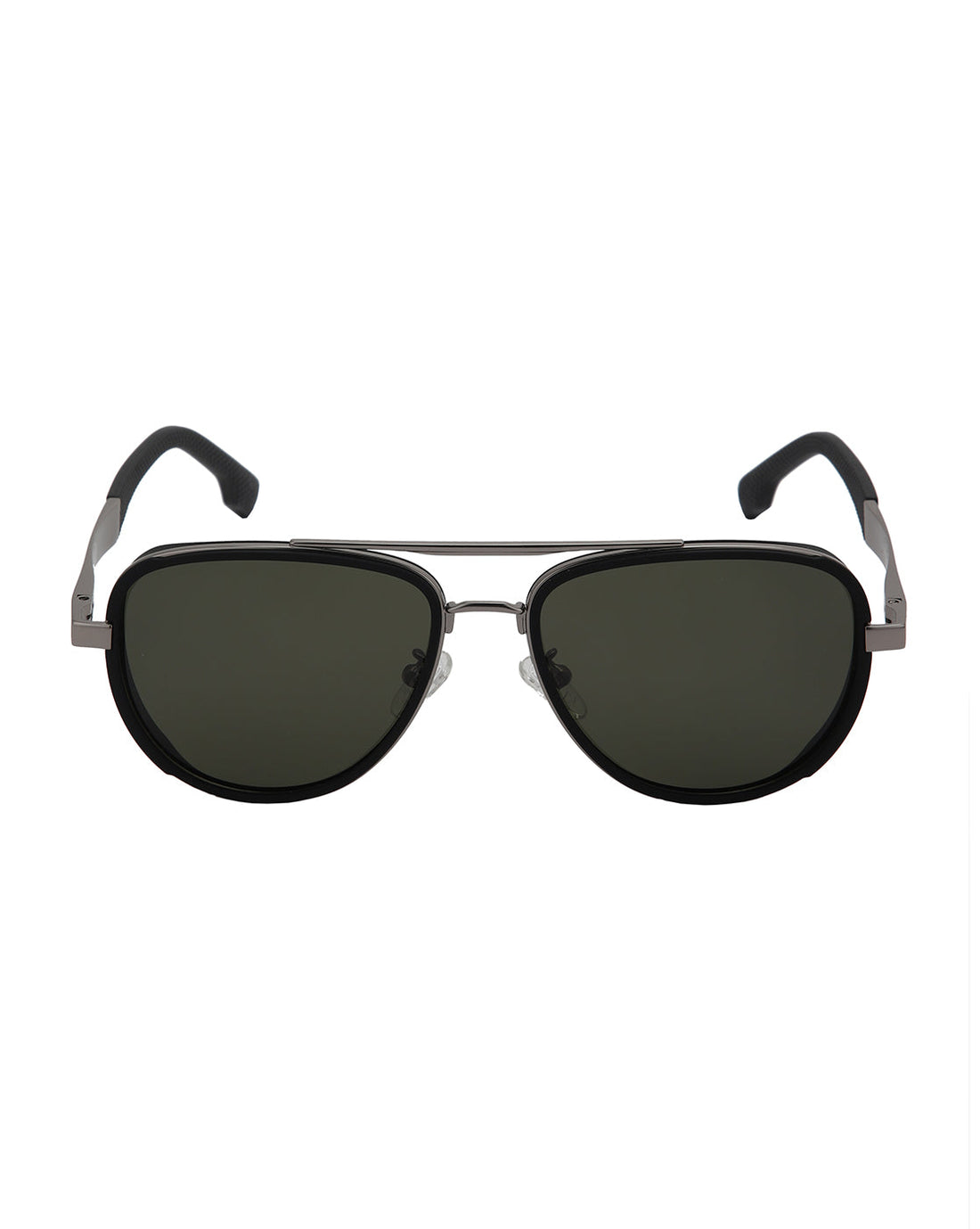 Unisex Premium Silver & Black Toned Green UV with Polarised Lens Aviator Sunglass