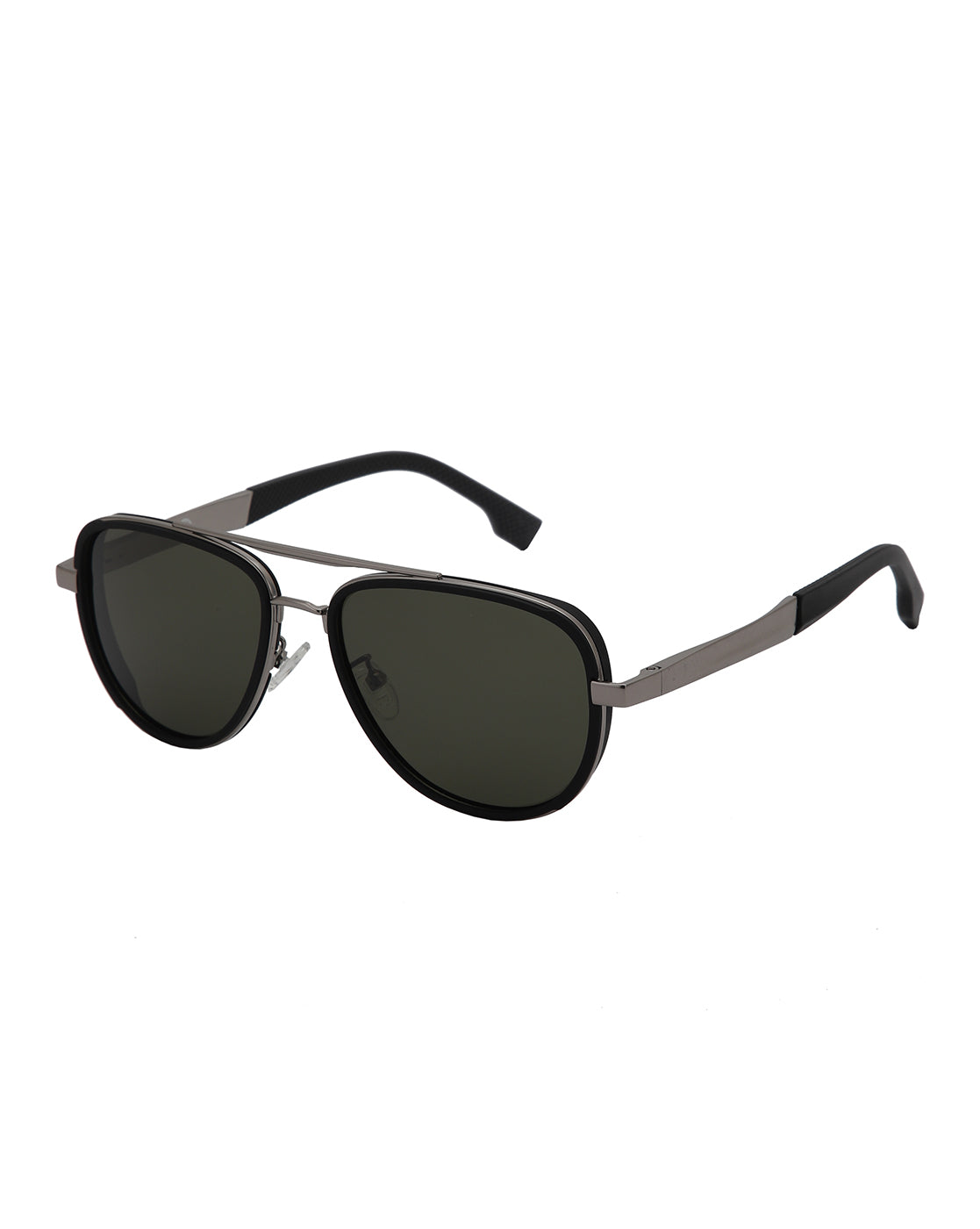 Unisex Premium Silver & Black Toned Green UV with Polarised Lens Aviator Sunglass