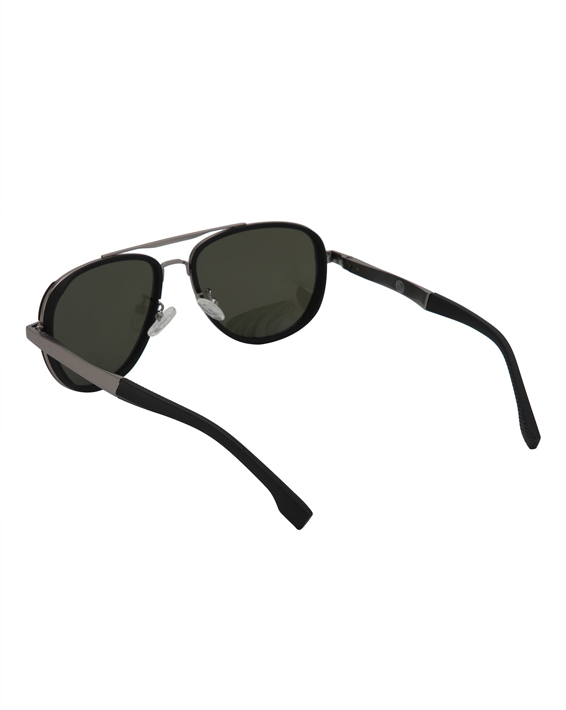 Unisex Premium Silver & Black Toned Green UV with Polarised Lens Aviator Sunglass