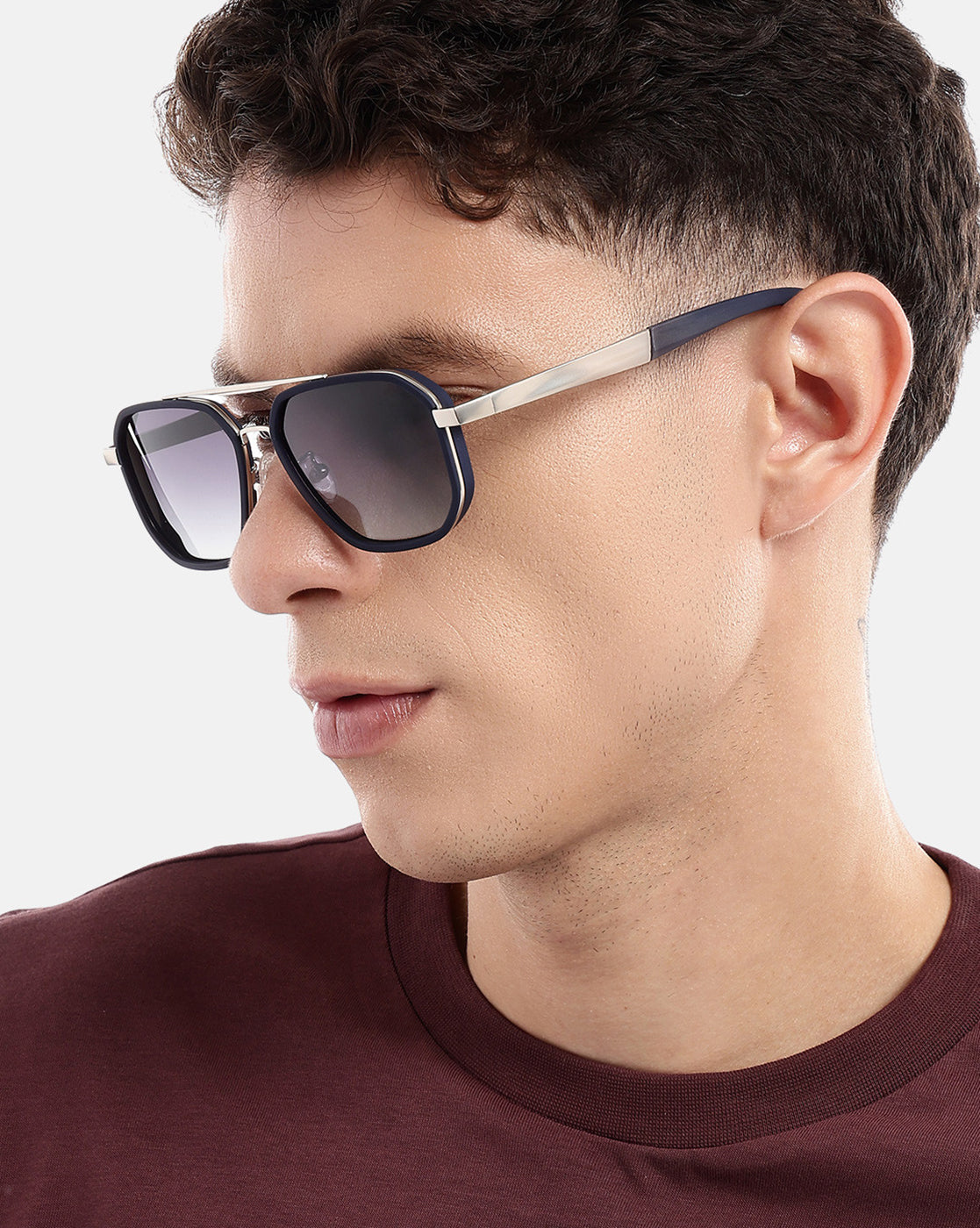 Unisex Premium Silver & Blue Toned Grey UV with Polarized Lens Square Sunglass