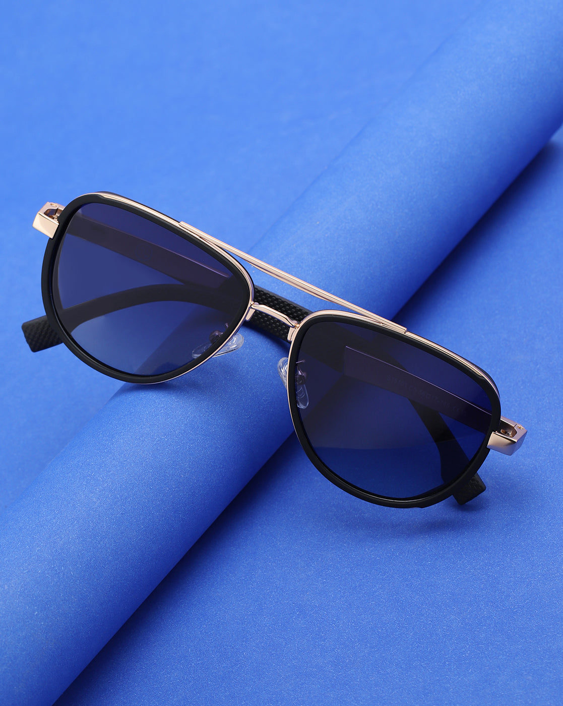 Unisex Premium Rose Gold & Black Toned Blue UV with Polarised Lens Aviator Sunglass