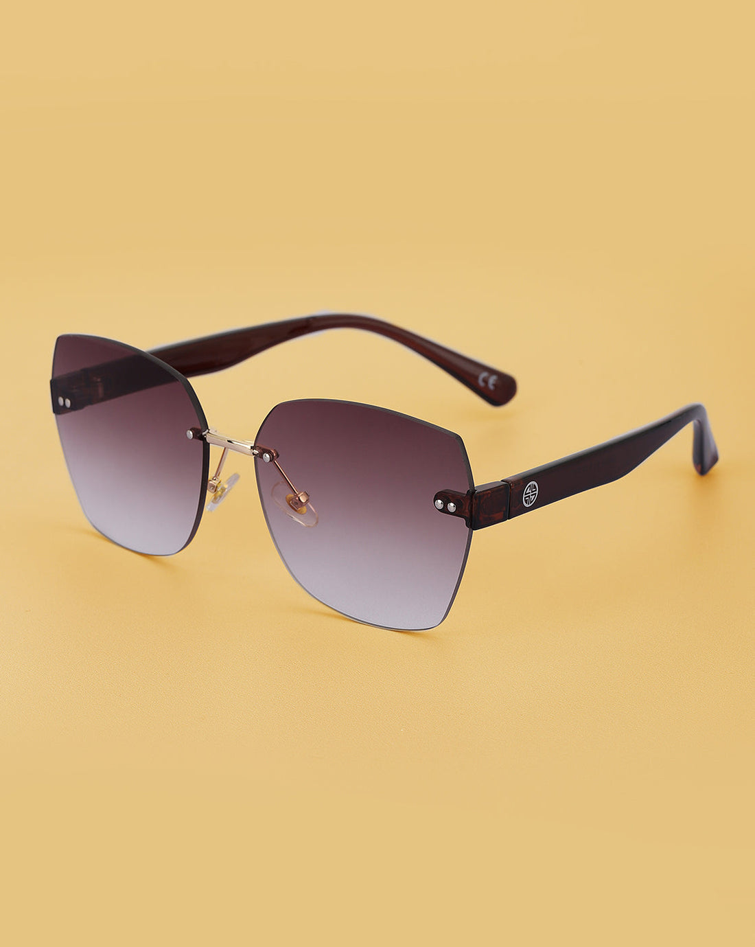 Gold With Brown Toned Oversized Women Rimless Sunglass With Uv Protected Lens
