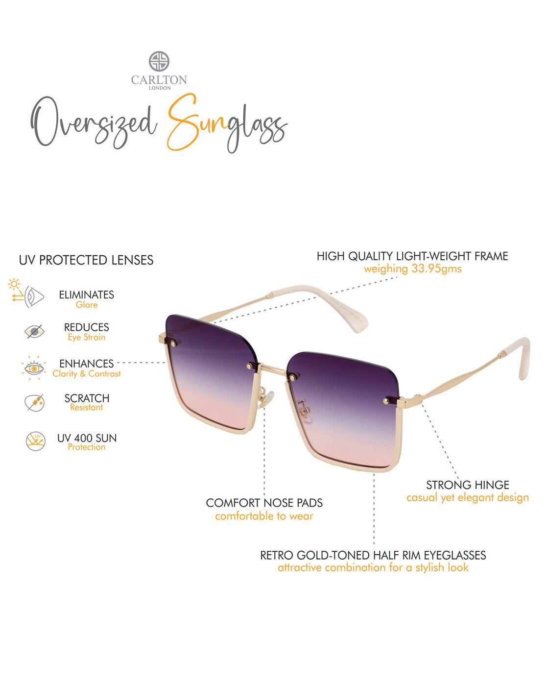 Premium Gold Toned & UV Protected Lens Oversized Sunglass for women