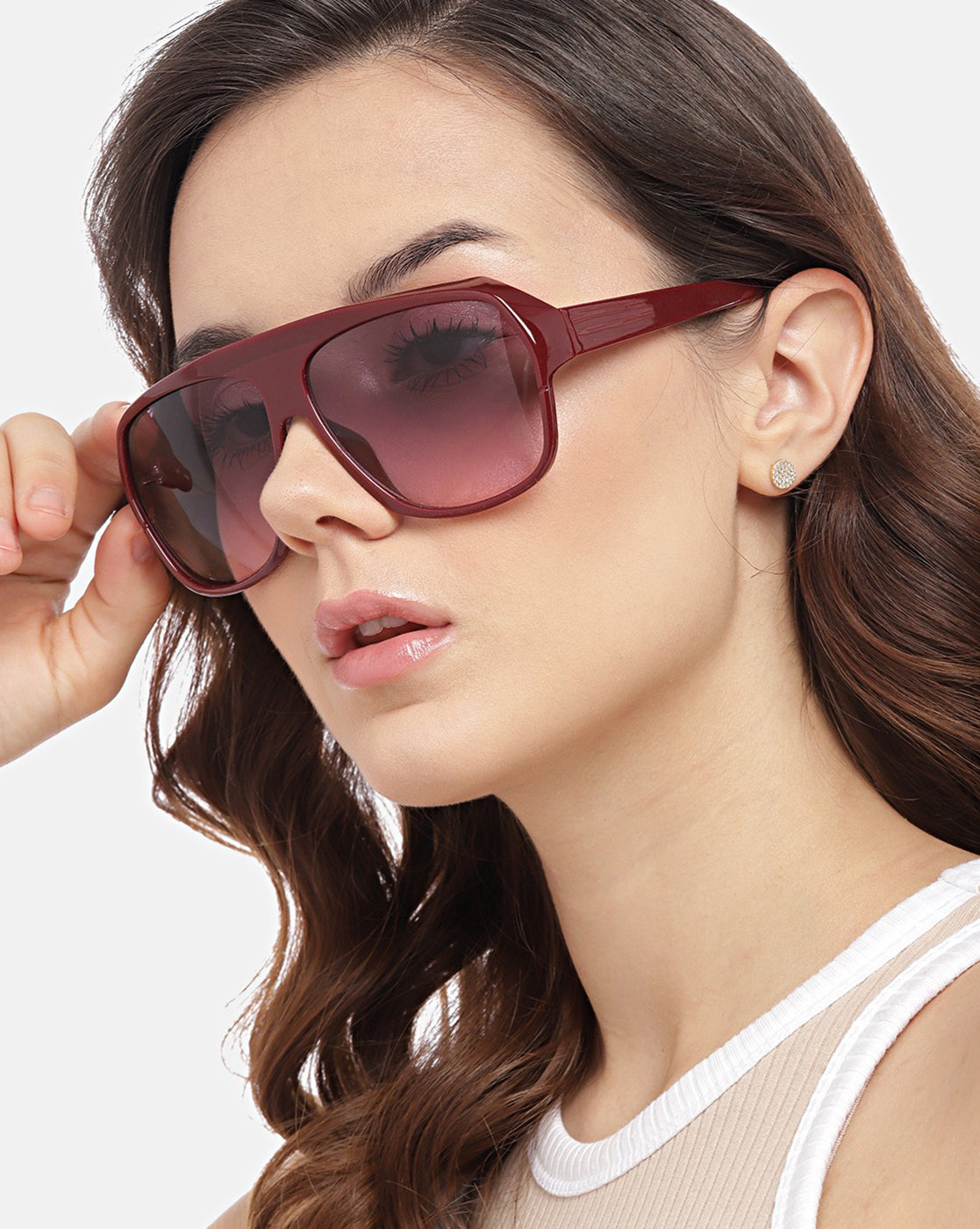 Maroon Toned with Polycarbonate UV Protected Lens Oversized Sunglass for women