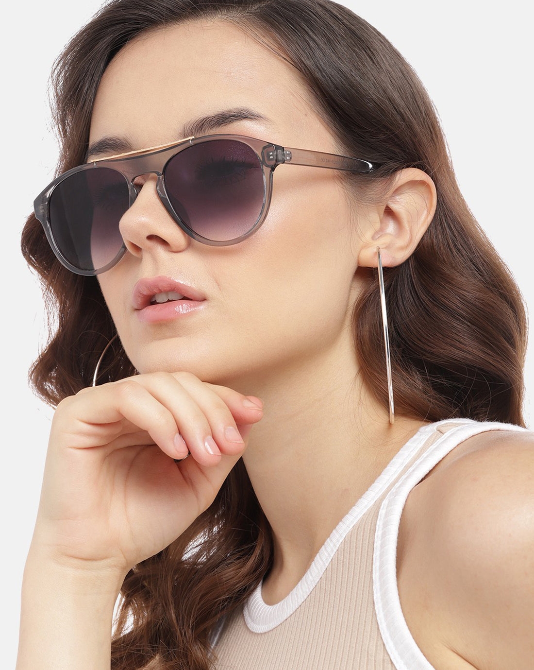 Grey & Gold Toned with Polycarbonate UV Protected Lens Oval Sunglass for women