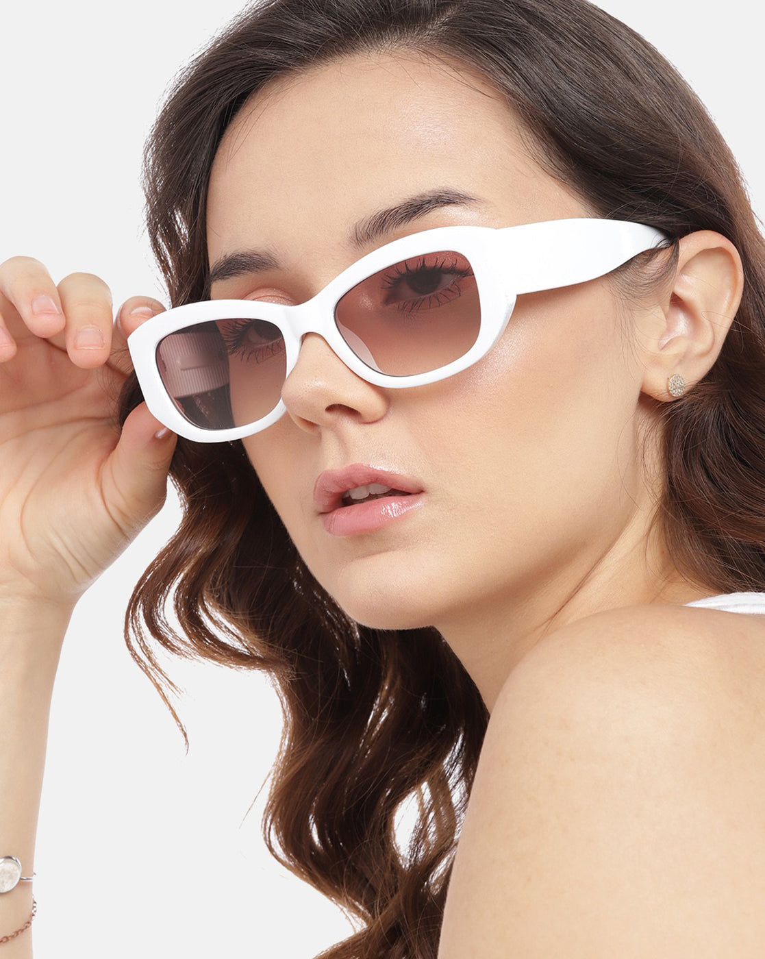 White Toned with Polycarbonate UV Protected Lens Rectangle Sunglass for women