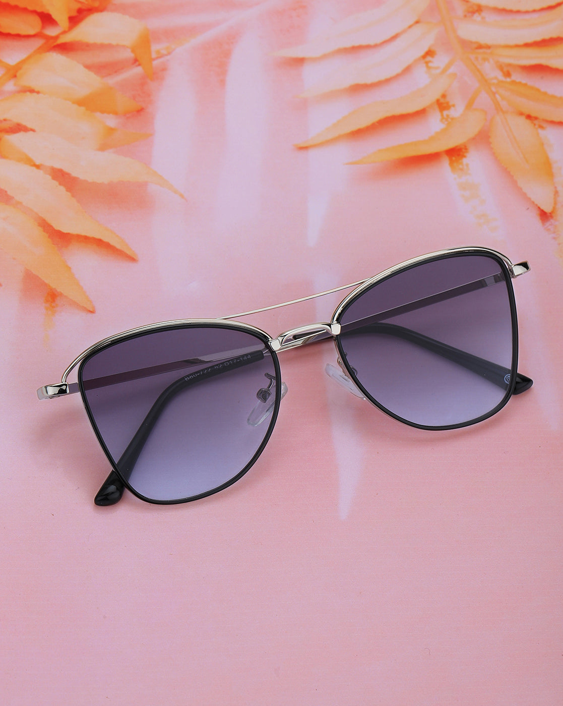 Silver & Black Toned UV Protected Lens Butterfly Sunglass for women