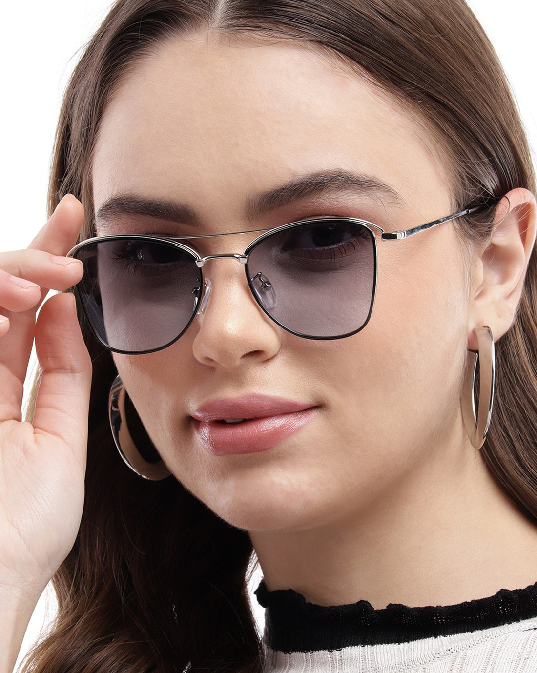 Silver & Black Toned UV Protected Lens Butterfly Sunglass for women